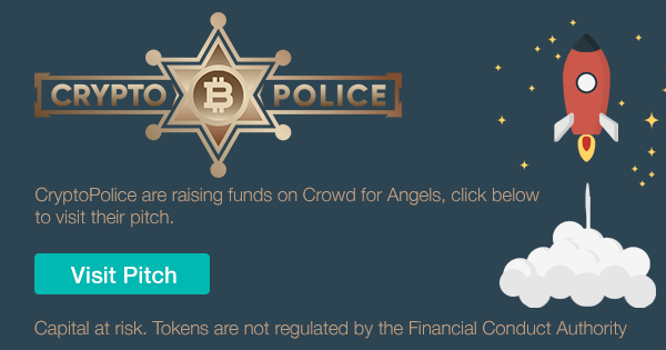 A banner for the CryptoPolice Pitch on Crowd for Angels 